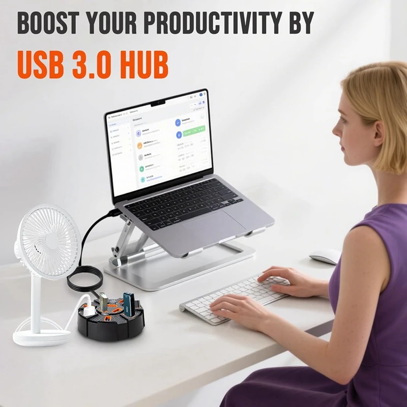 10 Ports USB Hub Multiport USB 3.0 Hub Splitter, USB Adapter Extender for Laptop, Desktop, PC, Car, Game Console-ABVP