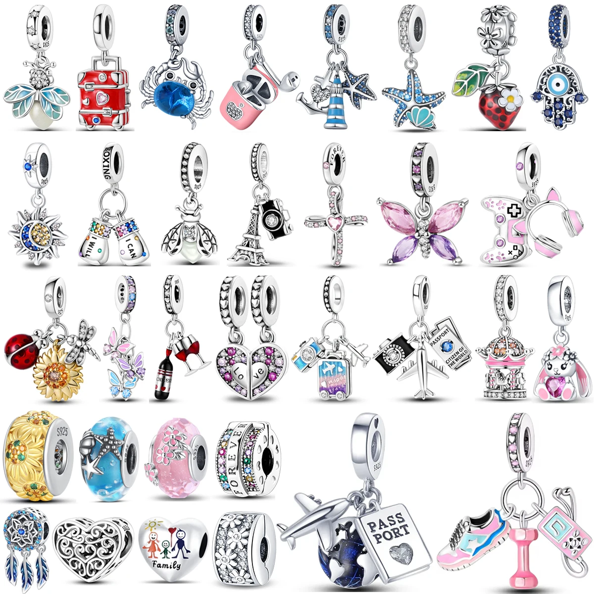 

Original 925 Sterling Silver Cute Delicate Metal Quirky Funny Trendy Charms Beads Collection Pendant Bracelet Necklace Jewelry