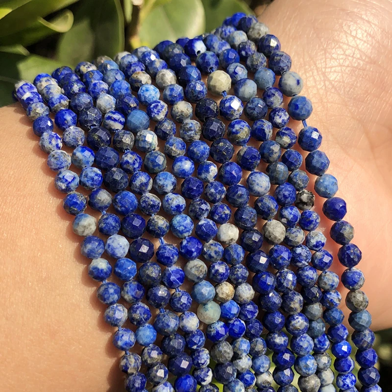 AA Natural Lapis Lazuli Bead Faceted Blue Stone Round Loose DIY Beads for Jewelry Making Handmade Bracelet 15inch 2/3/4mm