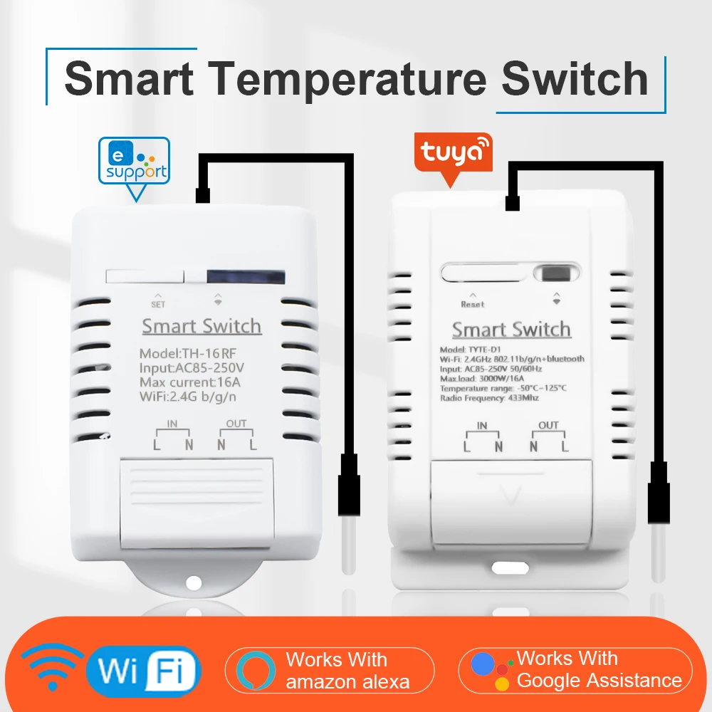 Tuya Ewelink TH-16 WiFi Smart Switch Sensore di temperatura di monitoraggio remoto 16A/3000W per Alexa Google Home