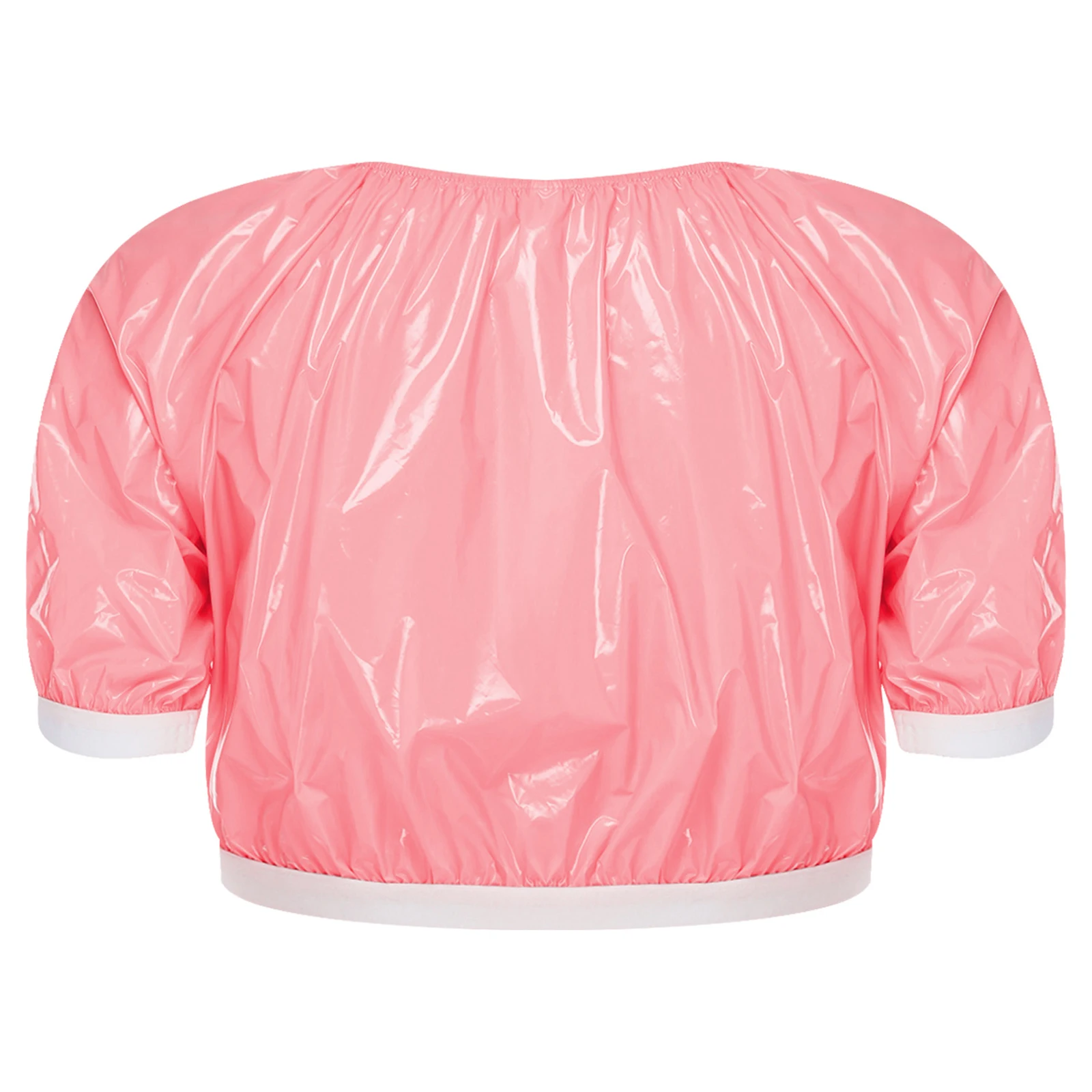 Womens Special Needs Glossy Swim Crop Top Swimsuit Waterproof Trims Short Sleeve Pullover Vinyl T-shirt for Athletic Training