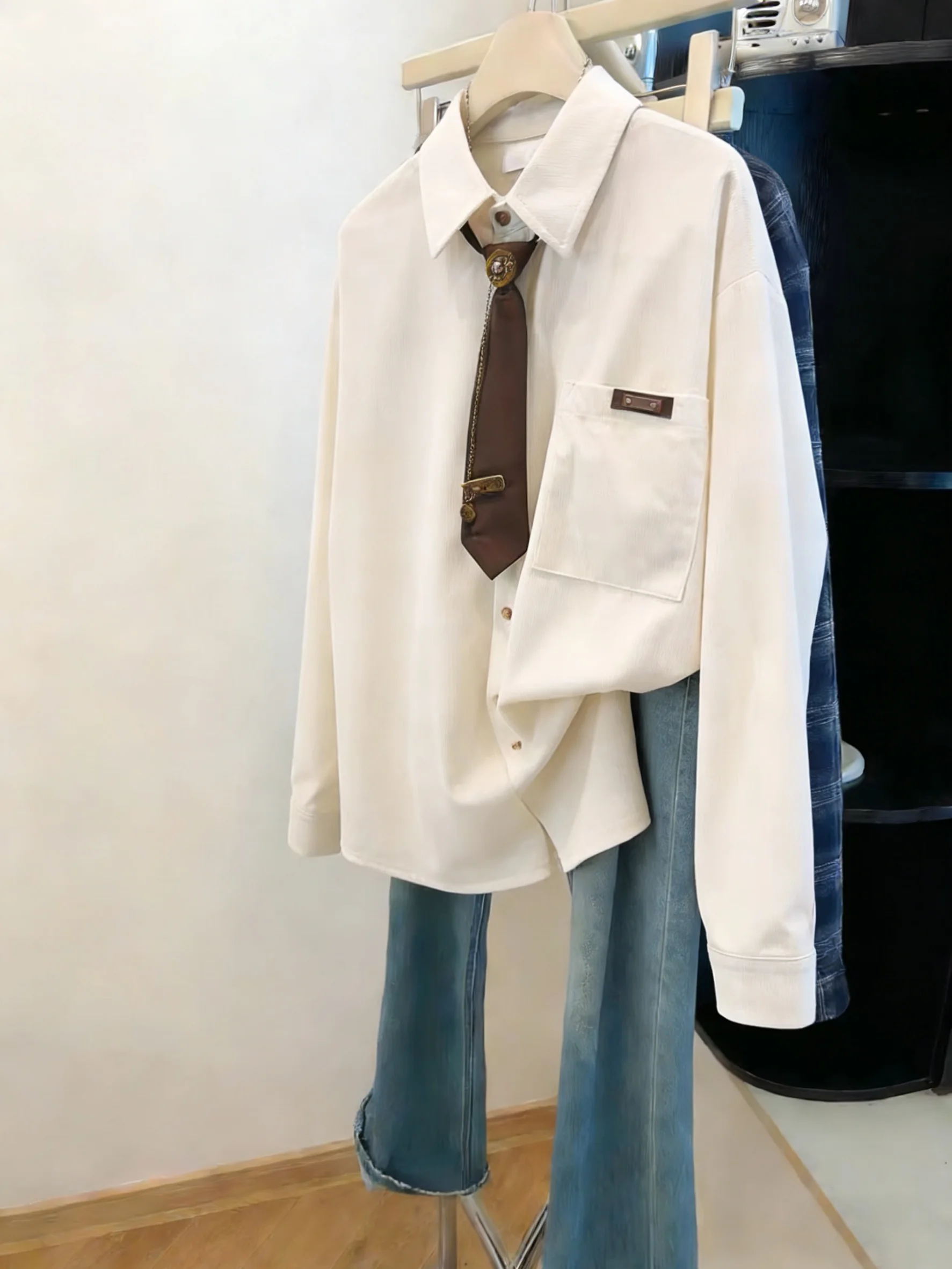 

Casual Sle Long Sve Collar irt Men's Loose Fit Faion Layering irt Youth Casual Wear Spring Autumn Season