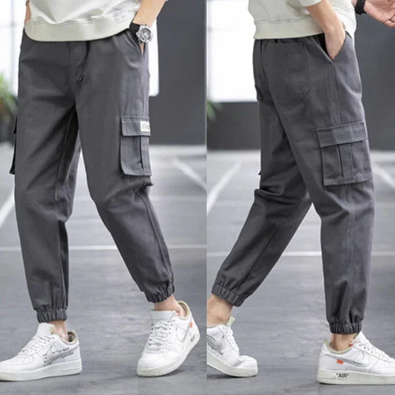 Men's winter versatile drawstring knitted work pants with thick velvet and casual pants and 2024 spring and autumn sports