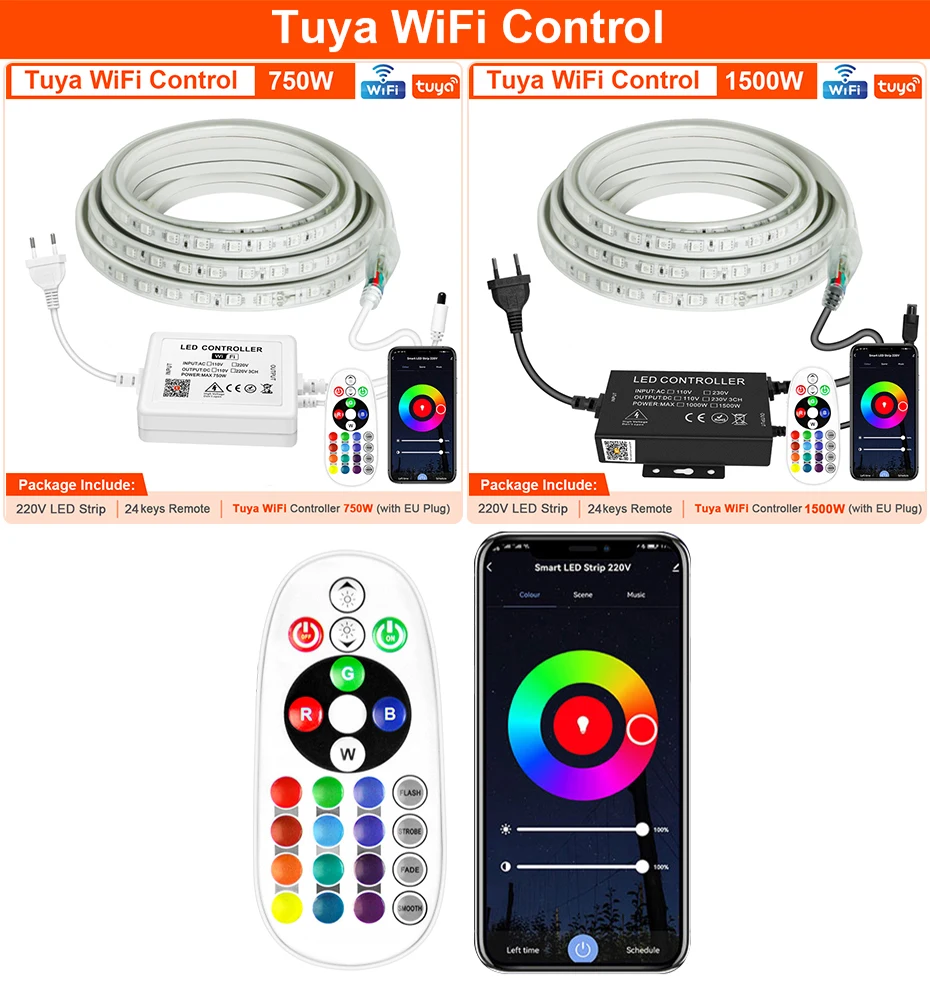 220V RGB LED-Streifenlicht IP65 Wasserdicht 1m-50m Flexibles Band mit Tuya Smart WiFi-Steuerung/Bluetooth/Fernbedienung für Heimdekoration – Detail 6