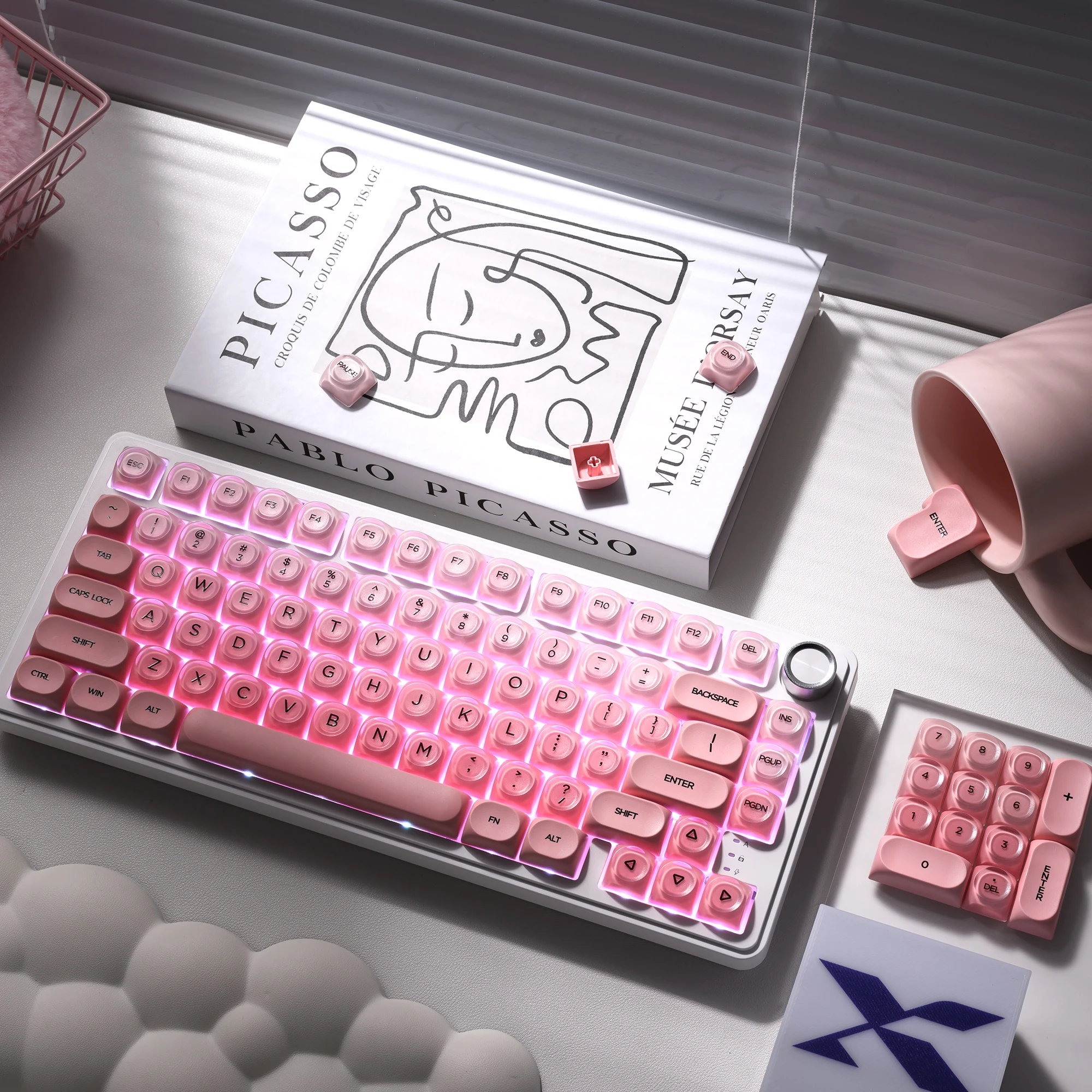 XVX غطاء مفاتيح وردي شفاف 132 مفتاح صبغ التسامي Pbt + PC HOA غطاء مفتاح الأساس للوحة المفاتيح الميكانيكية 75% أغطية المفاتيح