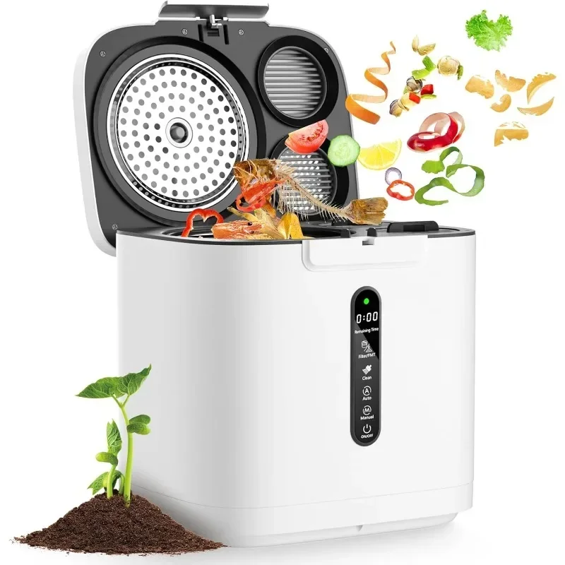 Electric Composter for Kitchen, Smart Compost Bin Outdoor/Indoor, Odorless/Auto-Cleaning/Intelligent LED Display