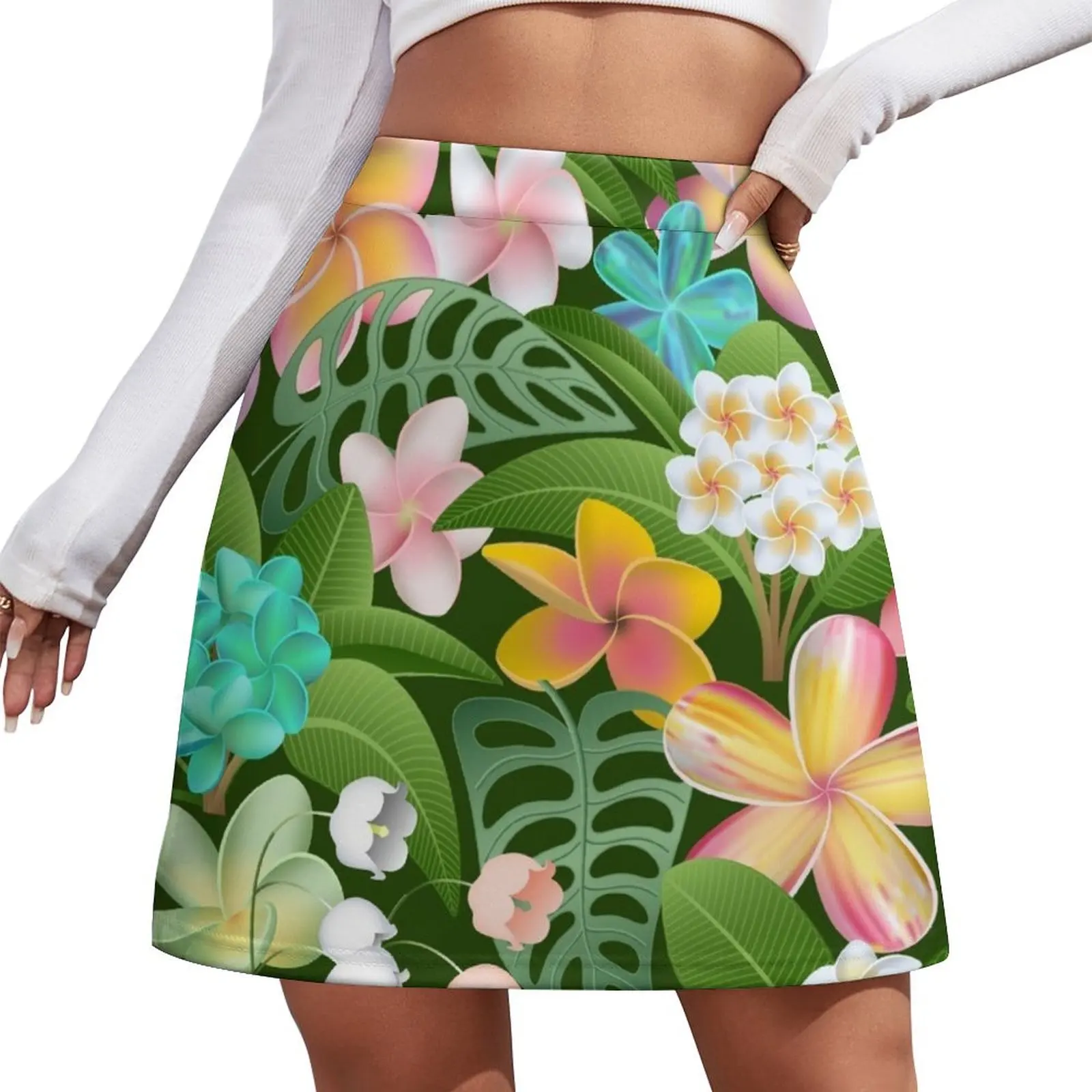 

Мини-юбки с принтом тропических цветов плюмерии, 4 штуки, для выпускного вечера, женская одежда, стильные мини-юбки в корейском стиле