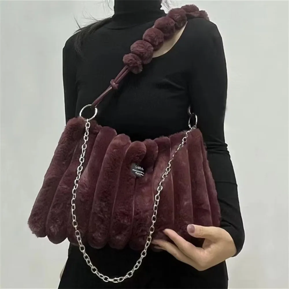 Vintage Tote Bag Tie Dye Soft Soft Striped Handbag Large Capacity Furry Crossbody Bag for Women