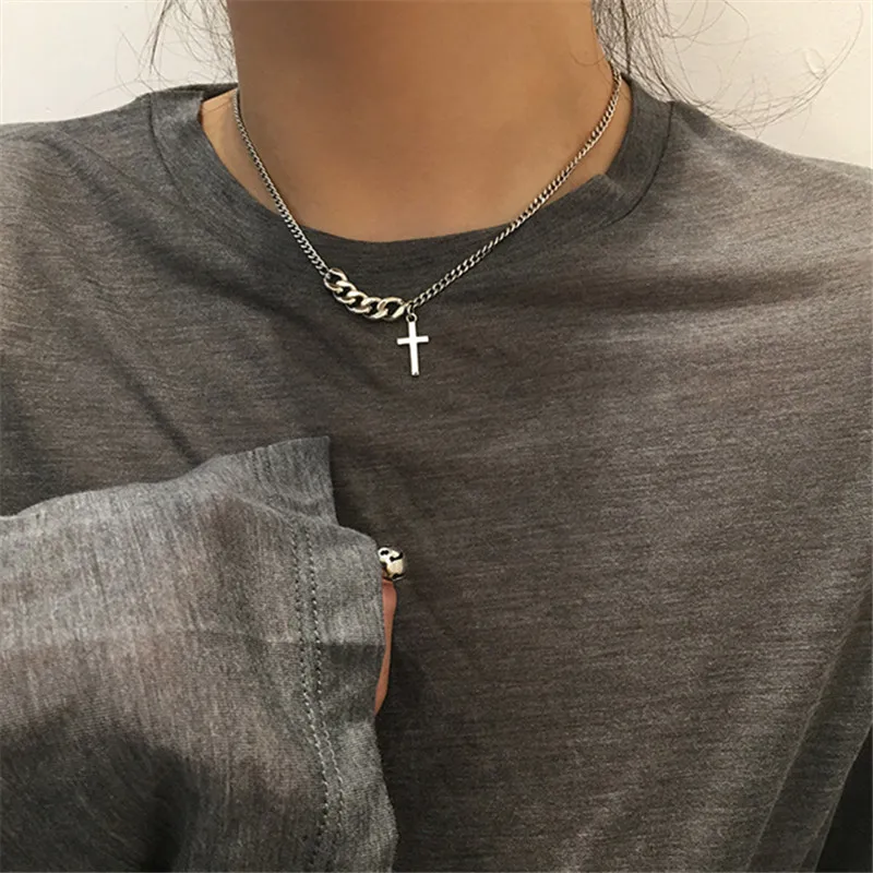 Fashion Trendy Sliver Color Chains Cross Pendants Choker Necklace For Woman 2020 New Stainless Steel Religious Jewelry Male