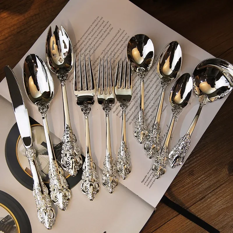 Royal and Elegant Silver-plated Palace Tableware Knife Fork and Spoon European-style Western Food Spoon Cake Spatula