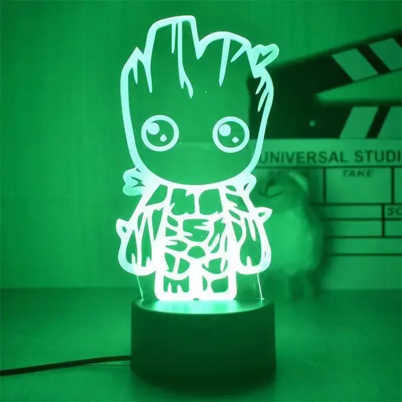 Figurki 3D z lampkami nocnymi z motywem drzewa Groot lampa stołowa dla dzieci urocza figurki Anime zabawki modele prezenty urodzinowe