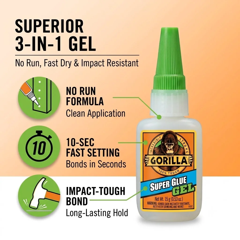Gorilla Super Glue Gel Xl Quick-Drying Glue Versatile Super Sticky For Welding Plastics Metals Wood And Acrylic. - view 2