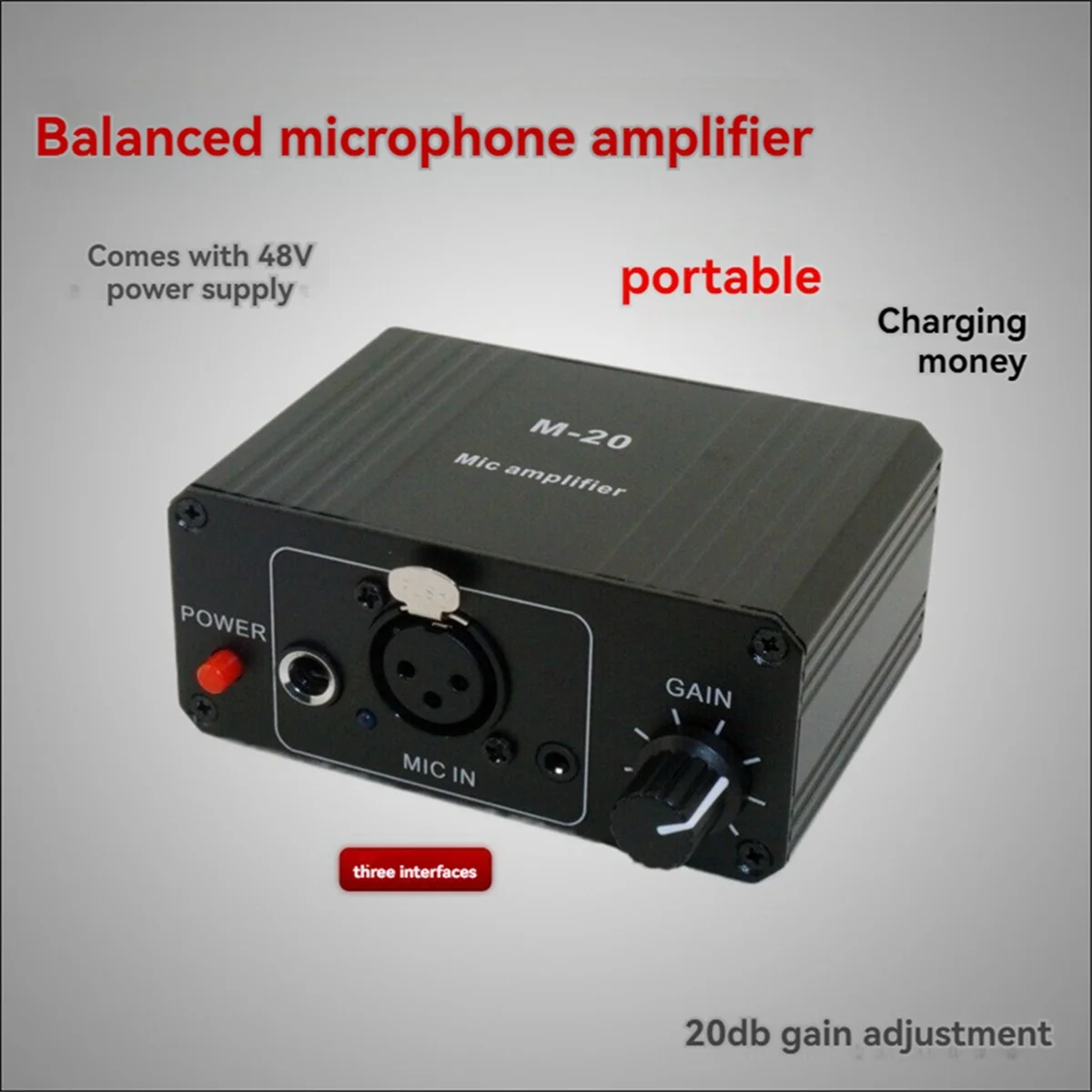 ABJG-Dynamic Microphone Condenser Mic Amplifier M-20 Audio 48V Phantom Power Charging Black for Live