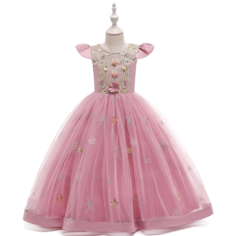 Bean pink girl elegant flower ball dress suitable for children\'s evening party sequin long dress