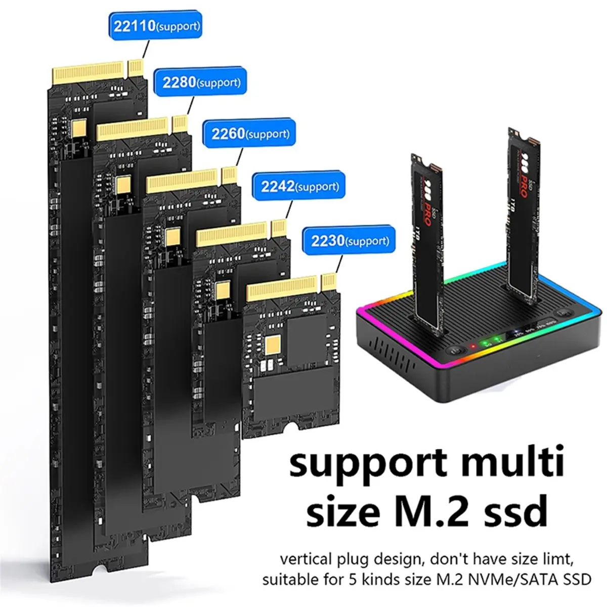 Dual-Bay Hard Drive Docking Station M.2 NVMe/ Offline Clone Hard Disk 10Gbps SSD Duplicator Adapter Enclosure