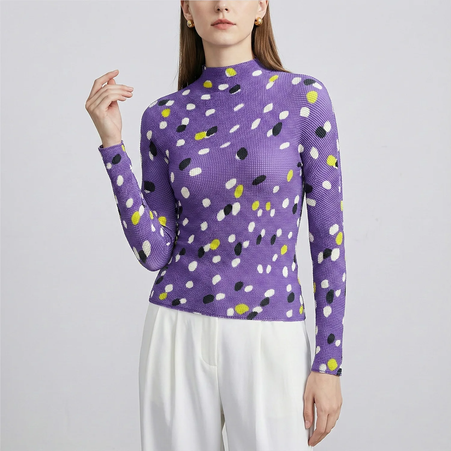 

Miyake Pleated New 2026 Bottoming Shirt Spring and Summer Fashion Digital Printing Pleated Slim Temperament Blouse Female Pleat