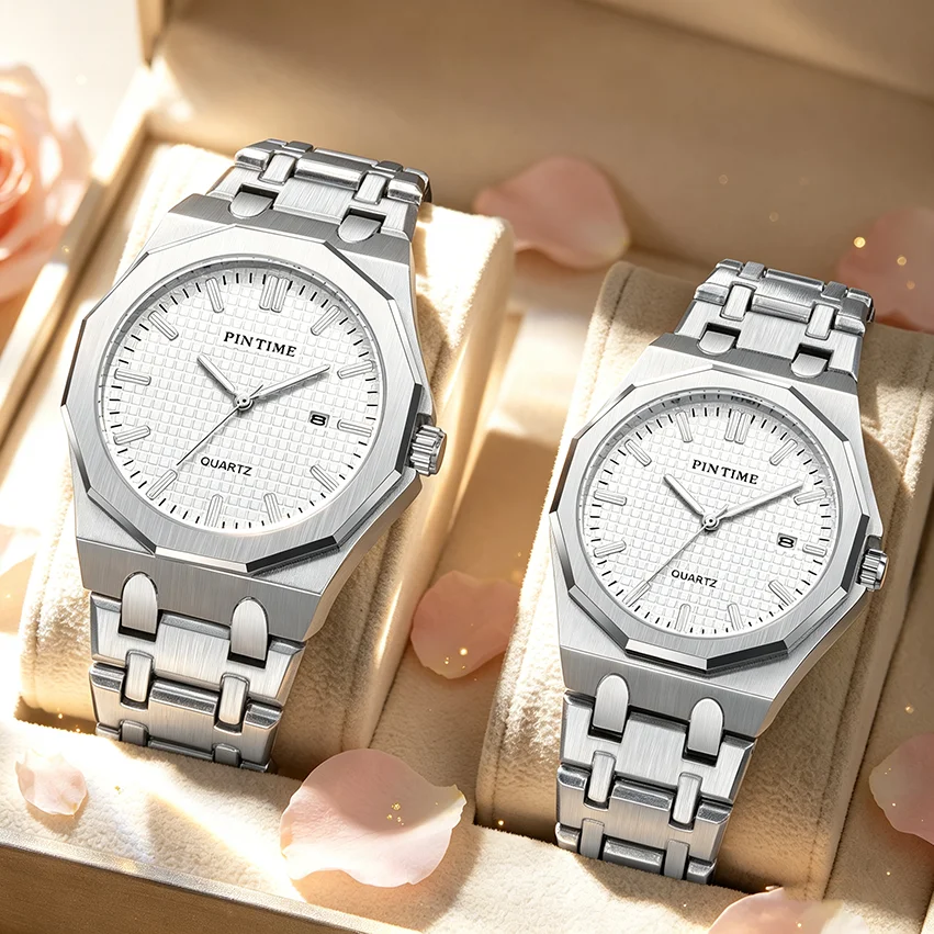 Top Brand Stainless Steel Couple Watches Unisex Waterproof Chronograph Design Lover's Wristwatch for Men And Women