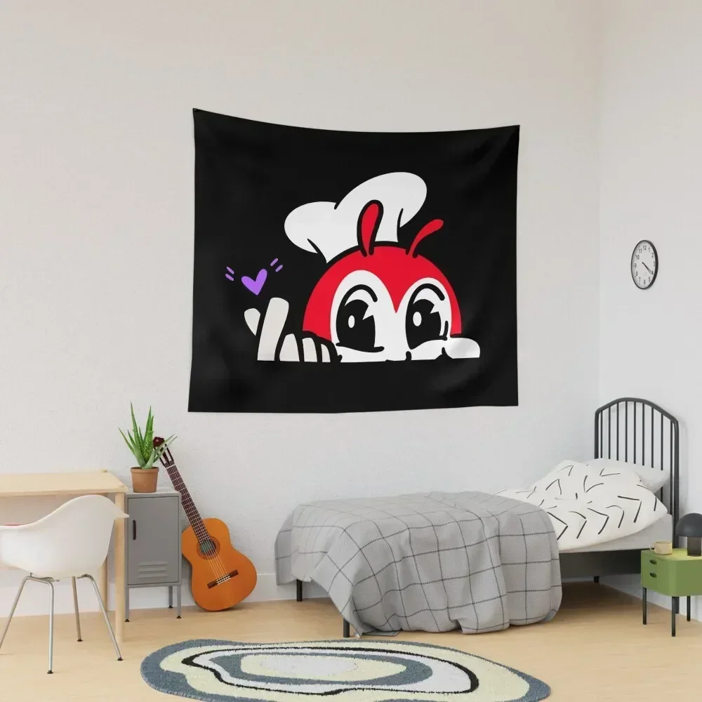 

JOLLIBEE PEEKING FINGER HEART FILIPINO STICKER BLACK Tapestry Room Decorations Decoration For Home Wall Tapestries Tapestry