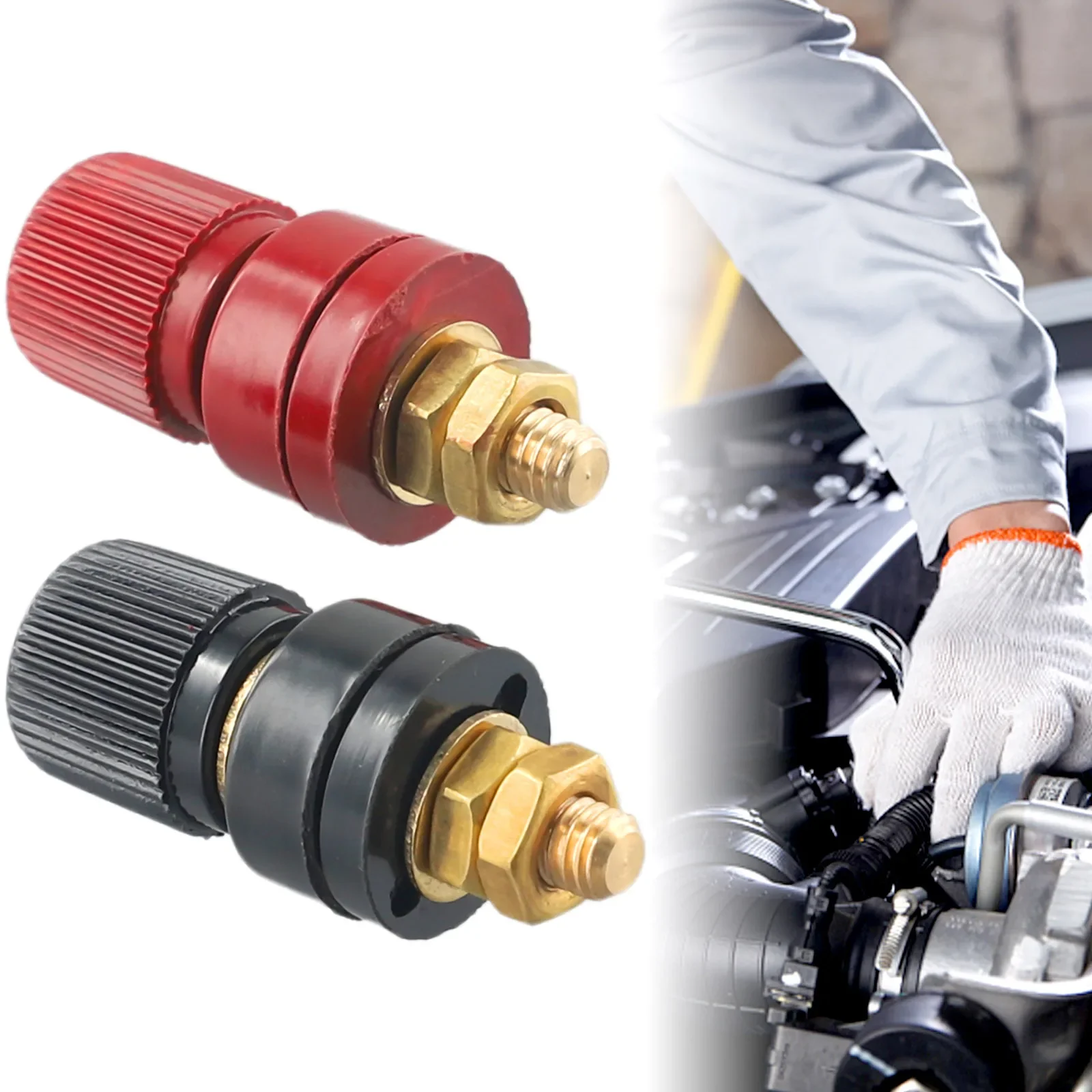 

1set Car 6mm Stud Premium Remote Battery Power Junction Post Connector Terminal Useful Brass Stud With Nuts Automotive Accessory