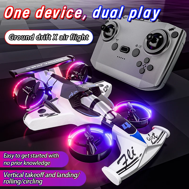 2-in-1 Dual Mode RC Plane Car Rechargeable Mini Land & Air Remote Control Flying Vehicle Kids Gift Toy