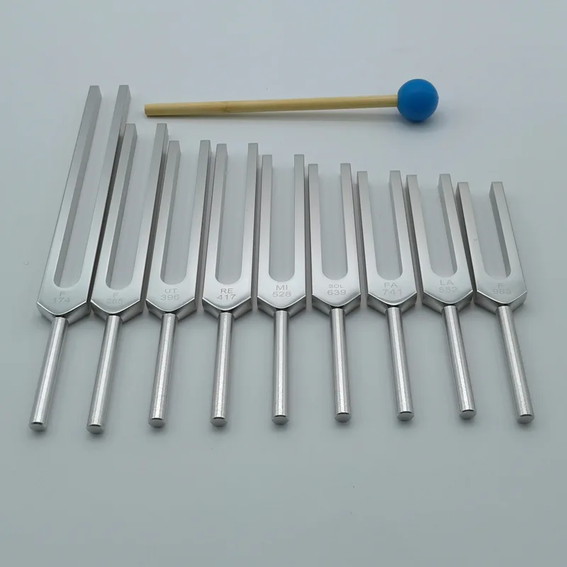 Silver Aluminum Alloy Tuning Fork Set 174HZ,285,396,417,528,639,741,852,963HZ Instrument Accessories