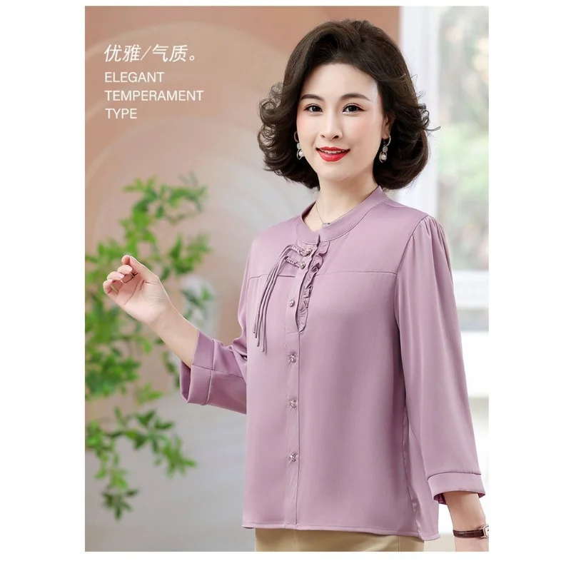 

Осенняя новая рубашка с длинными рукавами для пожилых людей среднего возраста, свободный модный универсальный тонкий топ для мамы