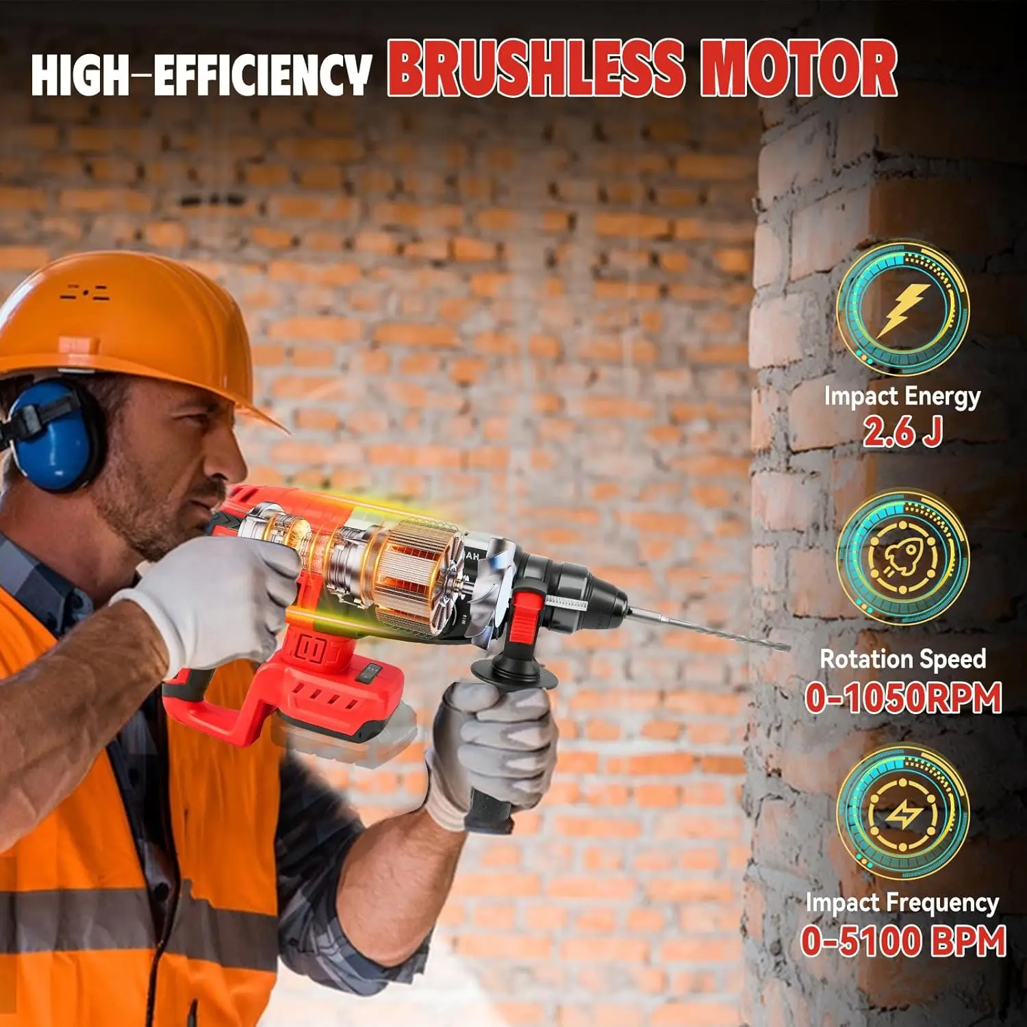 Brushless Hammer Drill Compatible With Milw-aukee M-18 Battery – 3-in-1 Impact Driver  Variable Speed No Battery Included