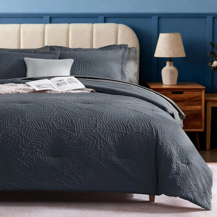 

Twin Comforter Set - 5 Pieces Blue Gray Textured Bed in Bag All Season Bedding with Comforter Sheets Pillowcases Shams