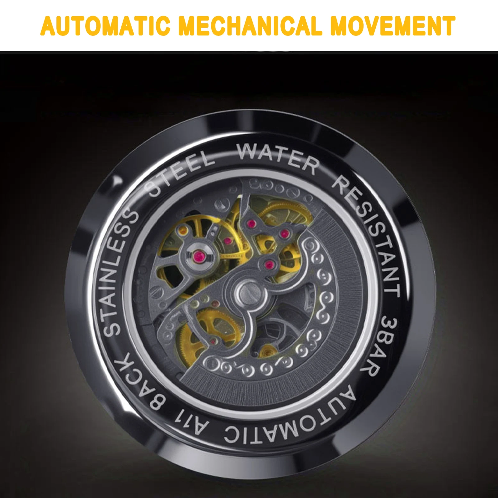 RUIGE 새로운 중공 남성용 완전 자동 기계식 시계 스테인레스 스틸 남성용 축광 방수 패션 트렌드 시계