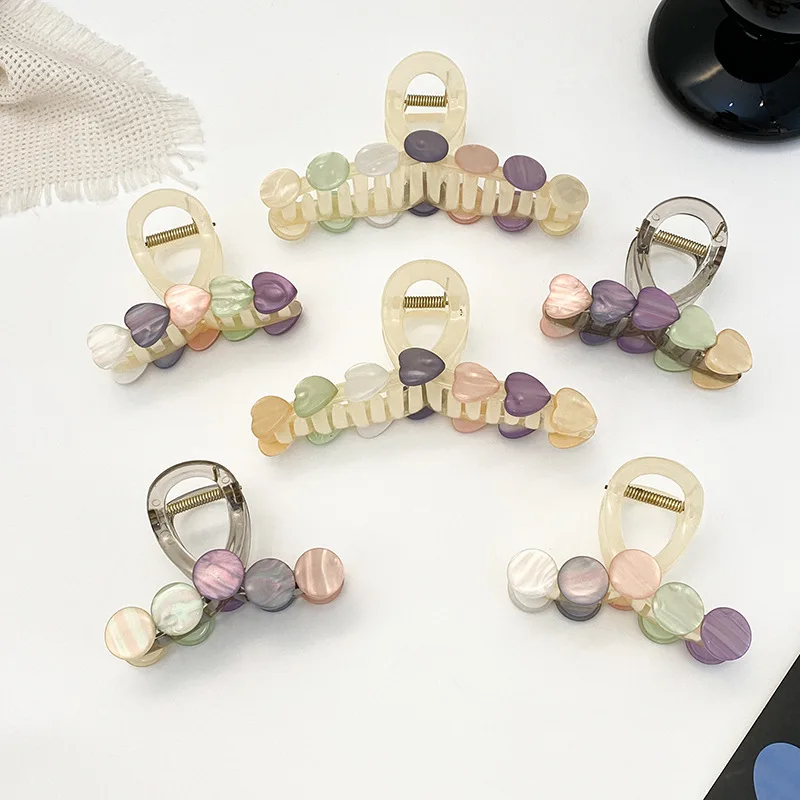 Colored Heart-shaped Hair Clip for Women with A Fashionable Sweet and Simple Headband Korean Cream Clip at the Back of the Head