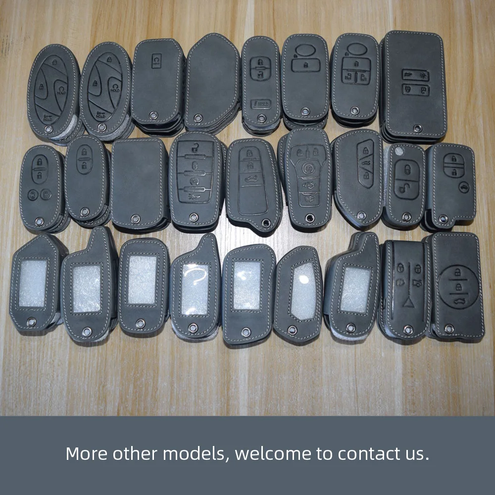 Graue Leder-Autoschlüsselhülle für Pandora DXL 3000 3170 3250 3290 3500 3700 Russland Zwei-Wege-Auto-Alarmsystem LCD-Fernbedienungs-Fob-Hülle – Detail 1