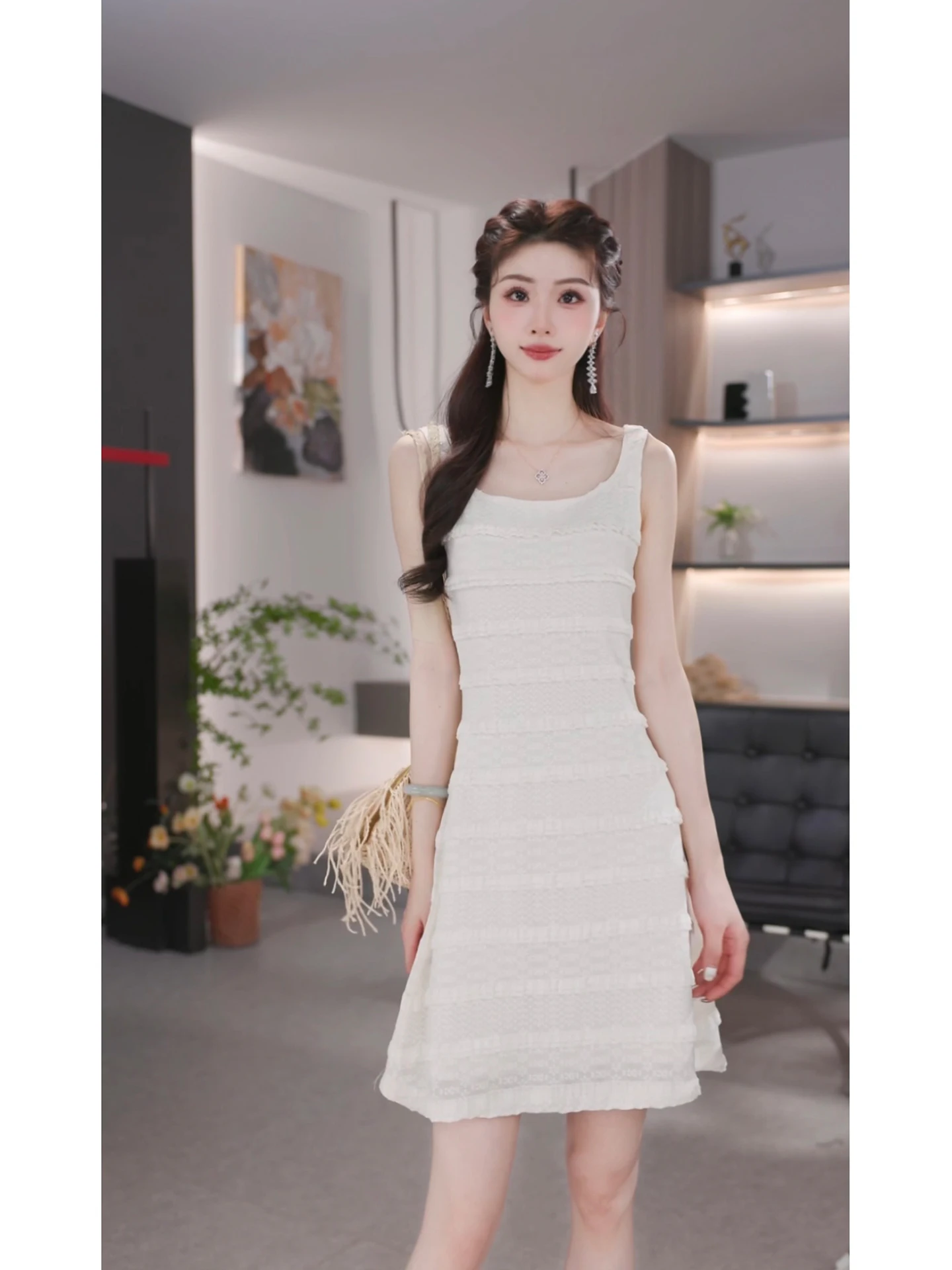 

Элегантное бежевое платье с кружевной цветочной вышивкой, женское летнее приталенное платье-жилет, длинное платье во французском стиле с присборенной талией, полиуретан.