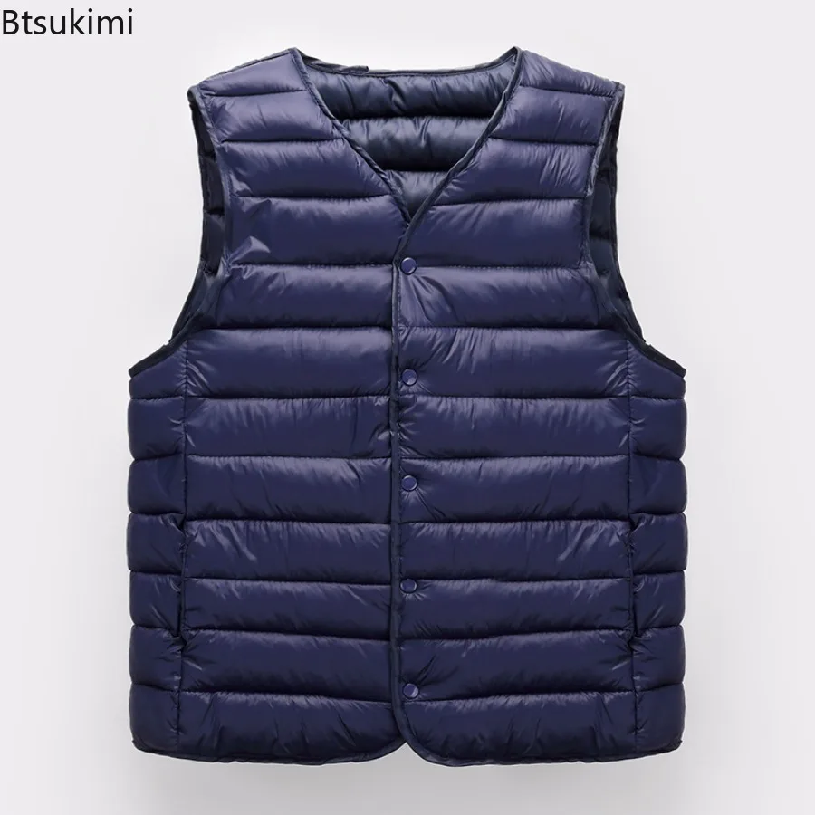 

Autumn Winter Men's Fashion Sleeveless Down Cotton Vests Warm Lightweight Inner Wear Vests Casual Versatile Man Waistcoat Jacket