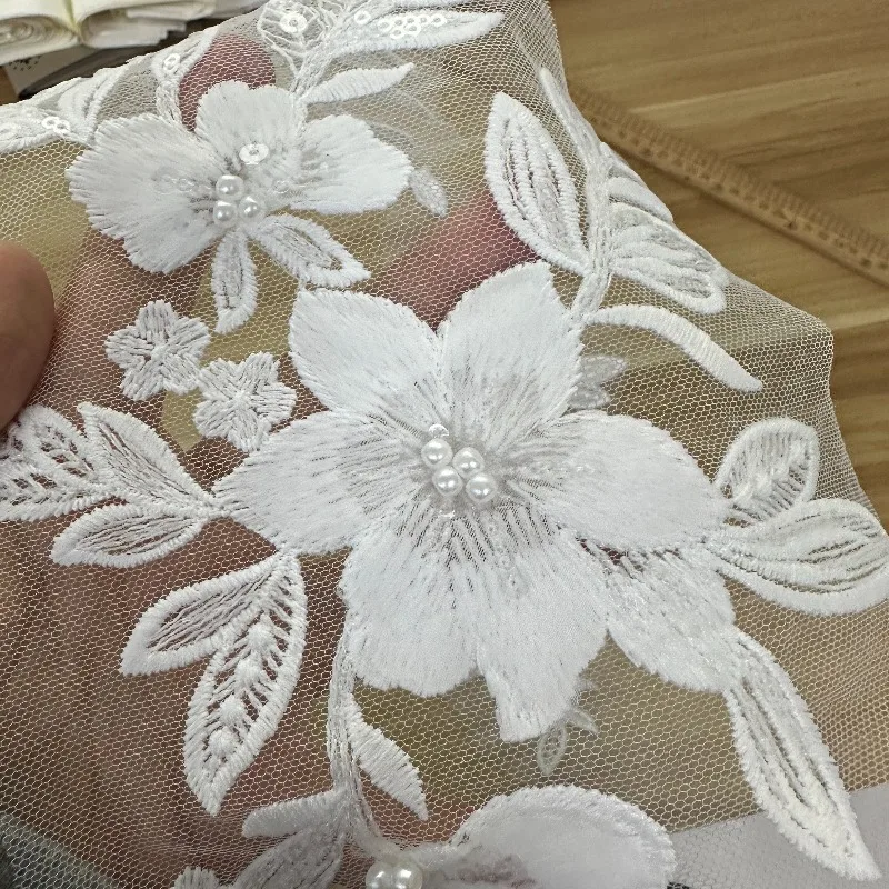 3組の高品質ビーズレースの花飾り、ベールやウェディングドレスのアクセサリーに最適、優れた質感。