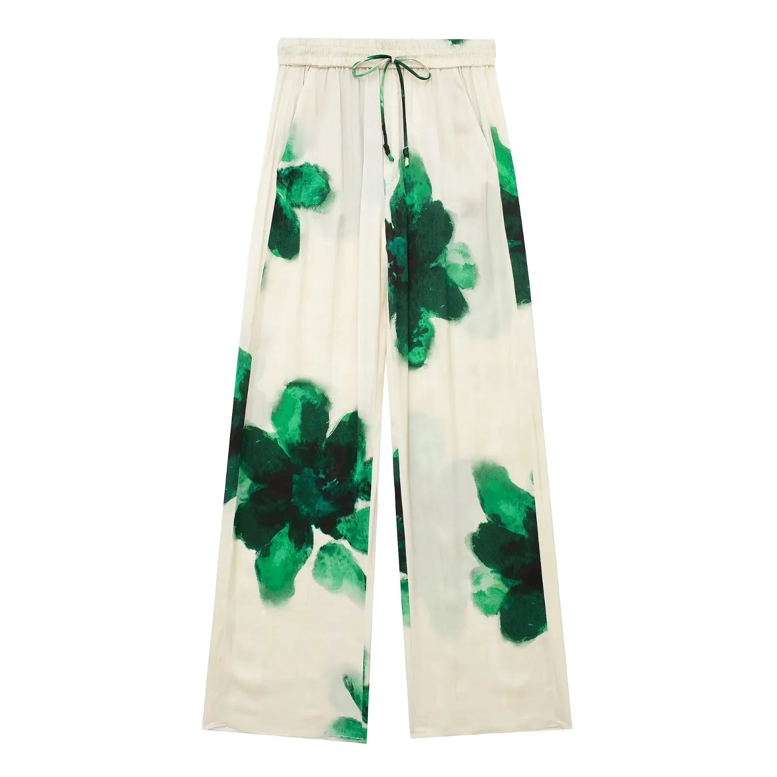 HH Frauen Fashion Floral Print Bluse Hose Sets Langarm Revers Hemd Kordelzug Breite Bein Hosen Weibliche Streetwear Anzug – Detail 11