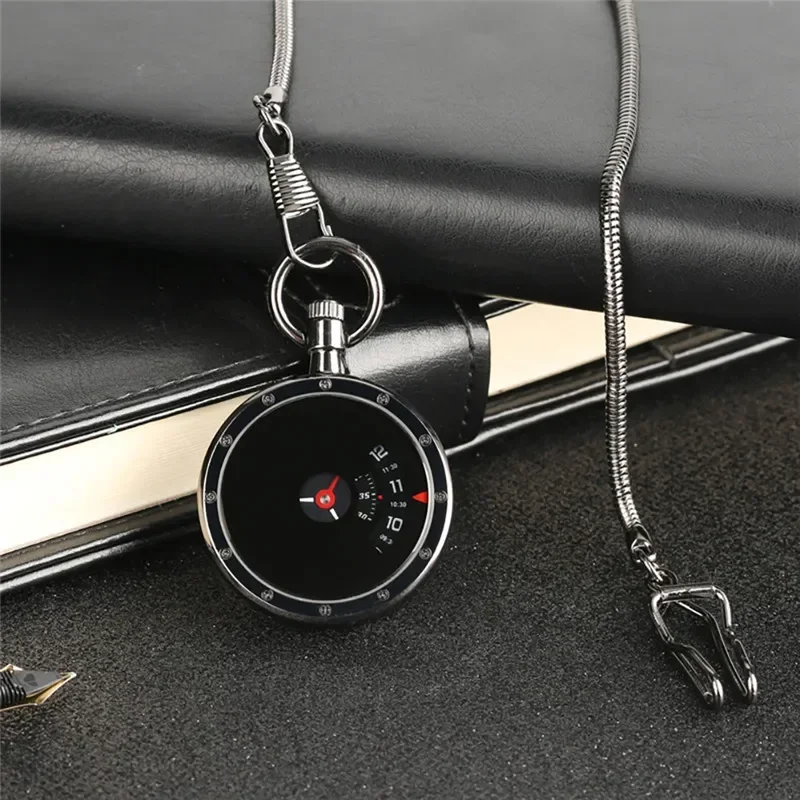 Black/Silver Turntable Dial Pocket Watch Quartz Black Pendant Snake Chain Clock for Men Women Creative Timepiece Gifts