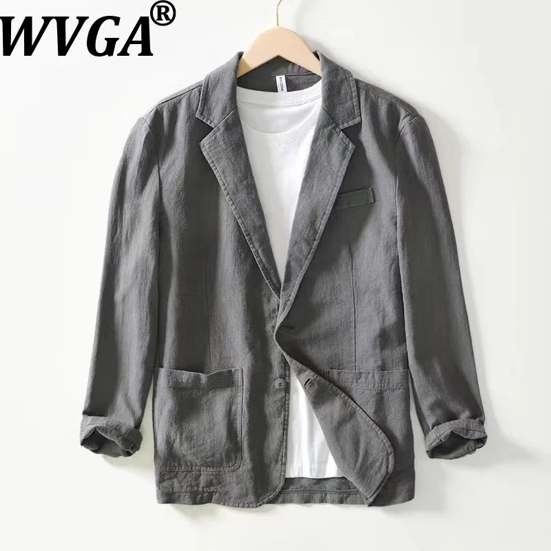 

WVGA Spring Autumn New Man Tide Single Layer Trendy Turn-Down Collar Suit Jacket Cotton Linen Long Sleeved Blazers Ins Y2KW14147