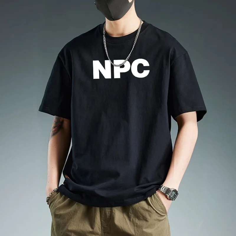 

Cotton Short-Sleeved T-Shirt Men's Summer Loose Trend Round Neck Shirt American Letter Print Heavy Half-Sleeved Base Shirt