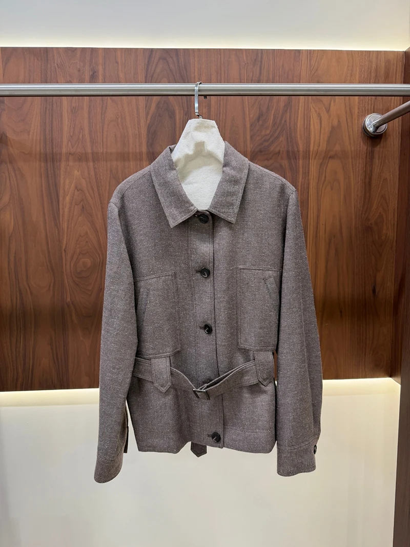 Collared Belted Cargo Jacket & High Waist Wide Leg Pants Two-Piece Suit for Women
