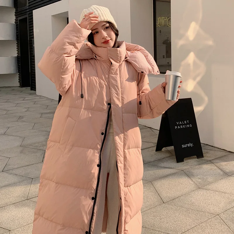 2023 Winter New Oversize Long Snow Parka Hooded Cotton Padded Puffer Jacket Coat Women Over Knee Thick Warm Windbreaker Outwear