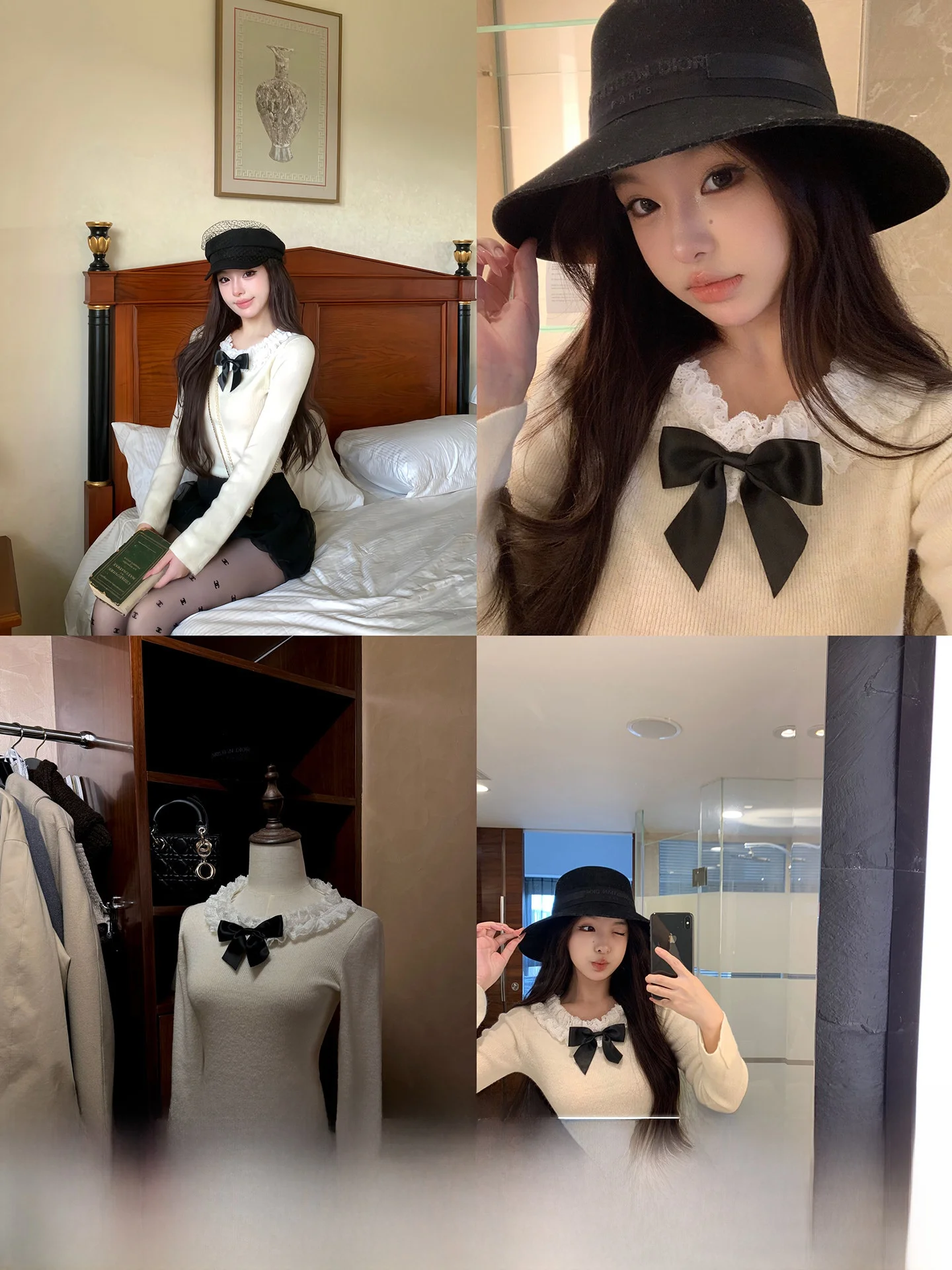 

Almond Knot Knitted Top Waist Cinched Decorative Lace Eing Girl's Sle Soft Nylon Blend Long Sve round Ne P...