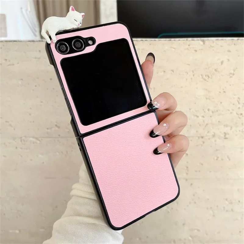 Liggende Kat PU Lederen Telefoon Case voor Samsung Galaxy Z Flip Z Fold 6 5 4 3 Beschermende Achterkant voor ZFold6 ZFlip6 Case