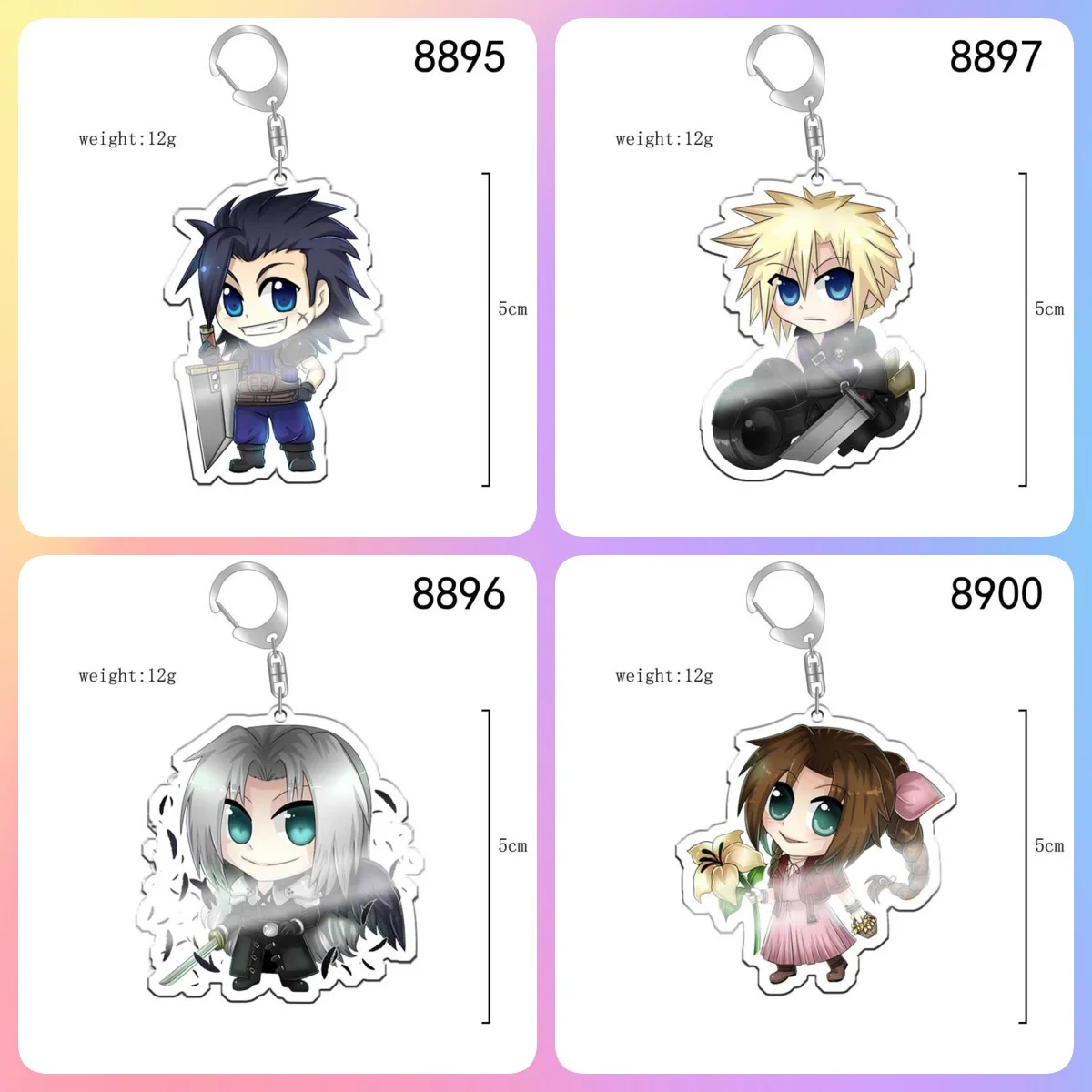 Hot FINAL FANTASY Cartoom Anim Acylic Can Key Chain Ring Jewelry Girl Boy School Bag Accessories Fans Gifts