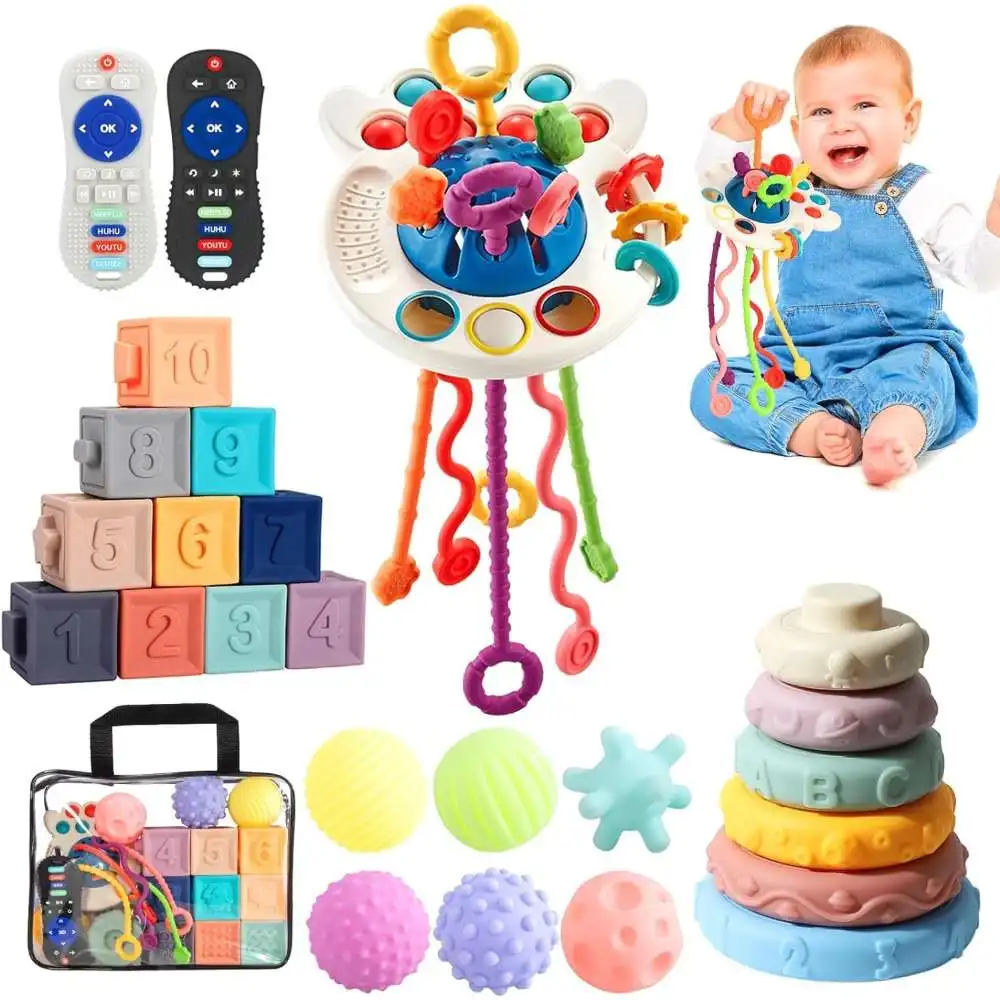 Montessori brinquedos para bebê de 6 a 12 meses, brinquedos sensoriais para crianças de 1 a 3, blocos extraíveis, blocos empilháveis