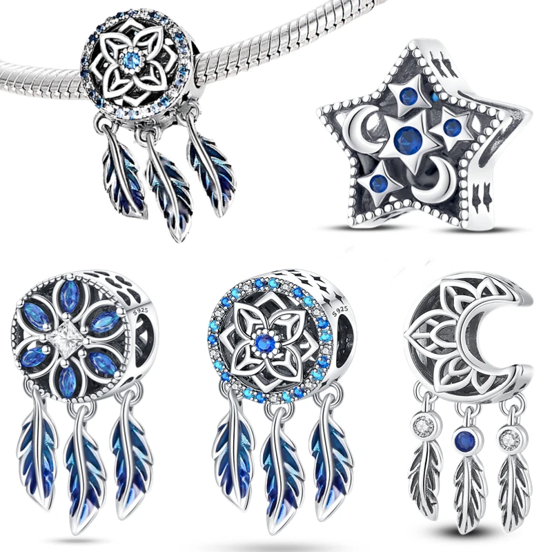 

Real 100% 925 Sterling Silver Dream Catcher Star Moon Charms Beads Fit For Pandora 925 Original Bracelet Fine DIY Jewelry Making