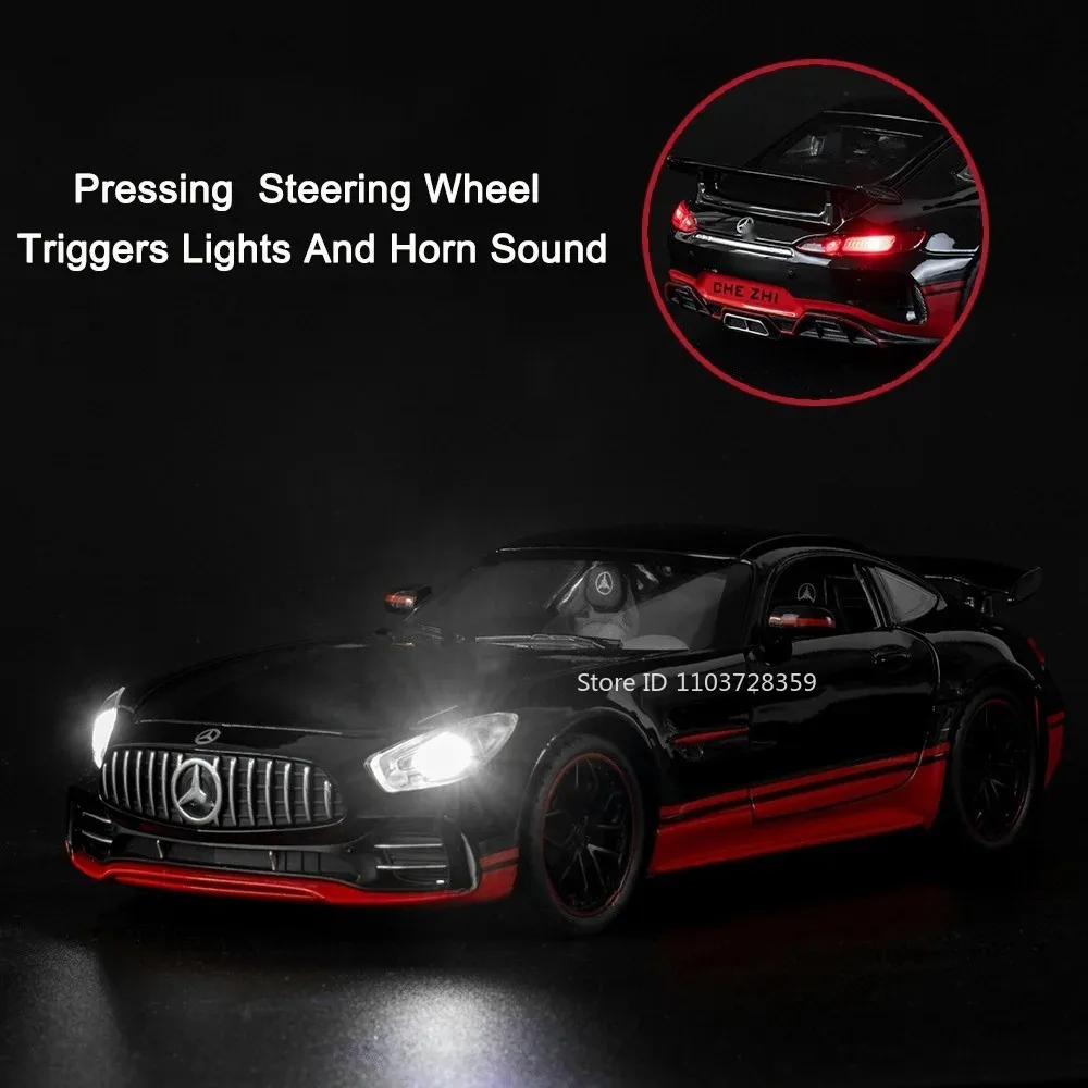 Coche deportivo en miniatura GTR GT a escala 1:24, modelos de juguete, supercoche fundido a presión de aleación, puertas con luz y sonido, espalda abierta, regalos de cumpleaños para niños