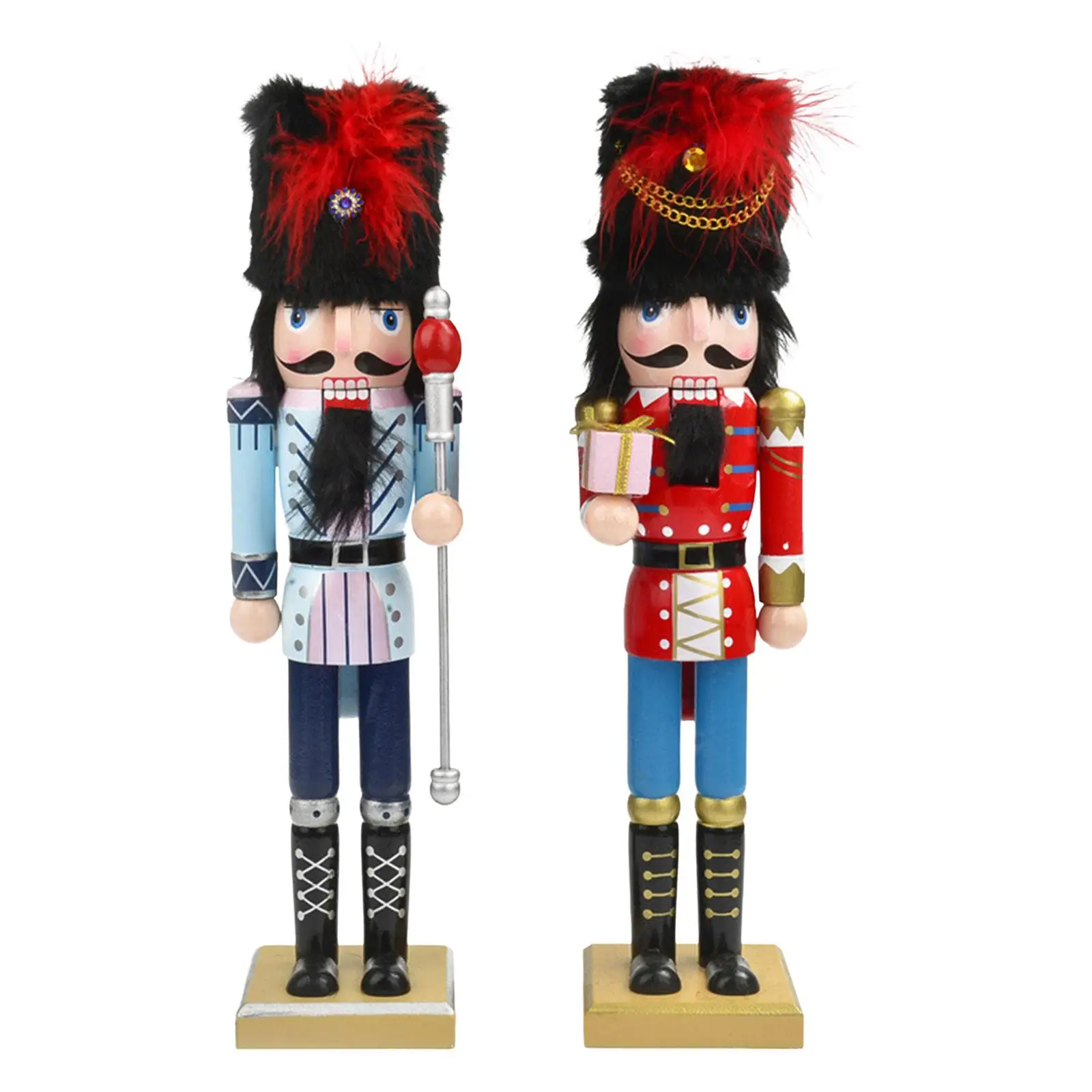 Xmas Wooden Nutcracker Soldier Figure 38cm Fine Workmanship Lightweight Portable Versatile Wood Doll Decorative for Home Garden