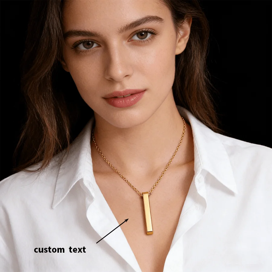 40mm simple fashion lettering pendant long necklace stainless steel rectangular laser Logo necklace wholesale women
