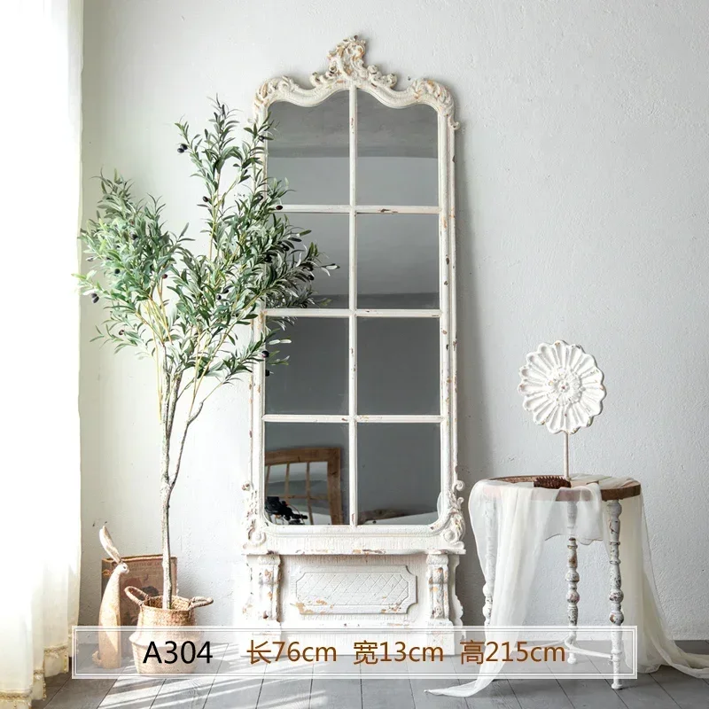 

Декоративное зеркало в стиле арт ins, французское ретро-напольное зеркало из цельного дерева, магазин одежды, зеркало неправильной формы