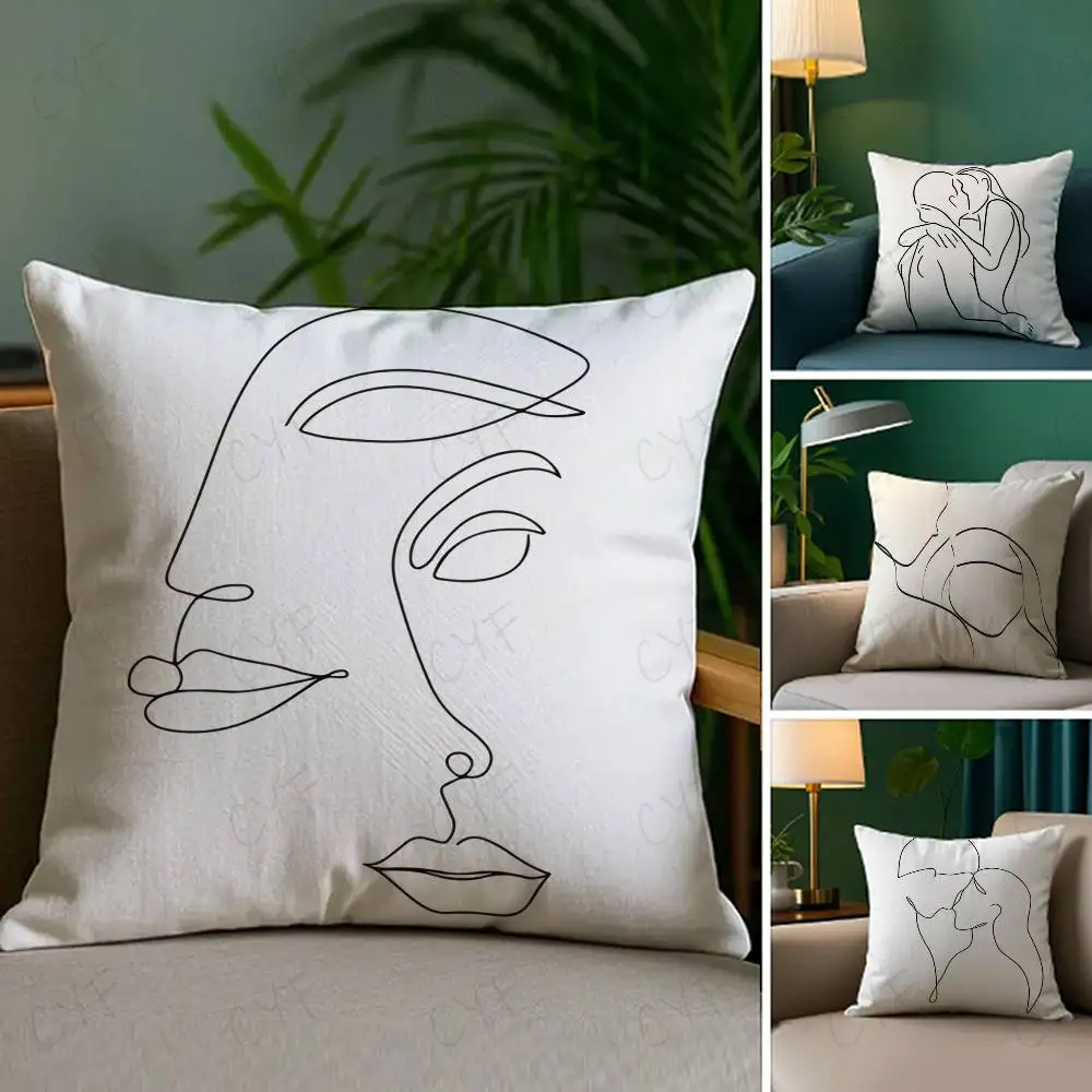 

Simple Black White Couple Line Pillow Case Custom Printed Brushed Fleece Pillow, Baby Skin-Touch, Eco-Friendly Dye-Sublimation C